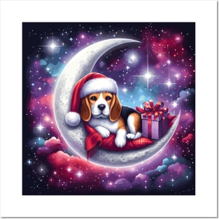 Beagle Dog On The Moon Christmas Posters and Art